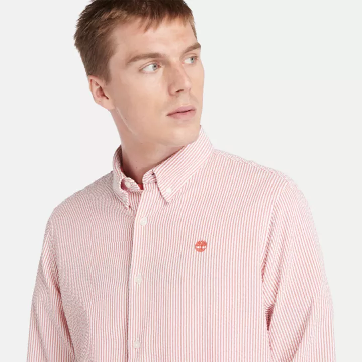 Chemise en seersucker à rayures pour homme en rose