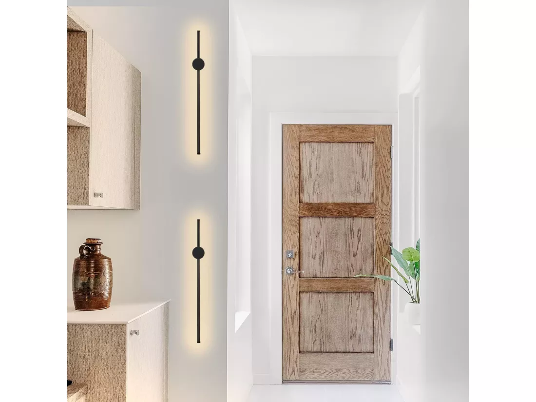 NETTLIFE Applique murale LED d'intérieur - 60 cm - Lampe de couloir moderne noire design - Blanc chaud 3000 K - Lampe de cuisine