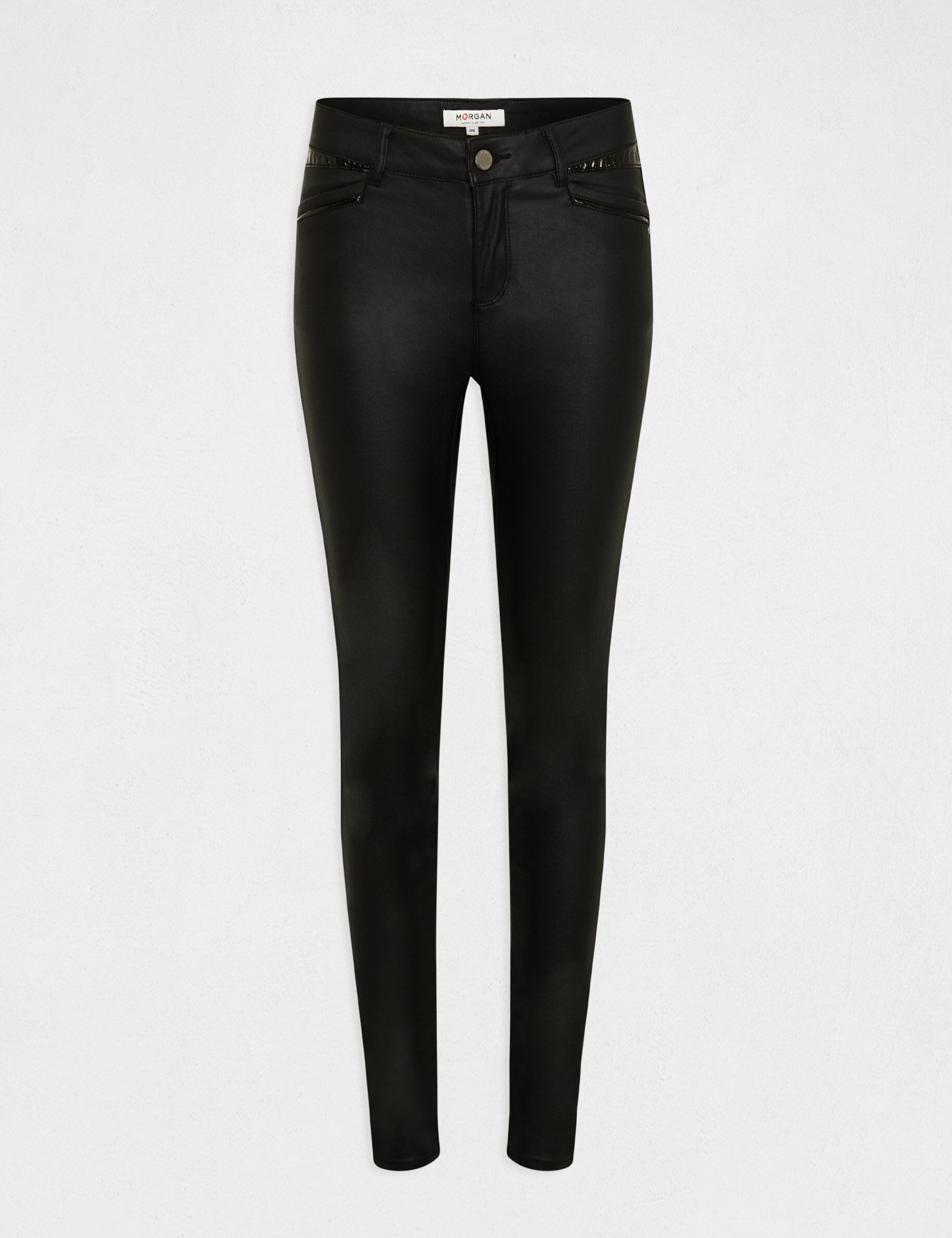 Pantalon skinny enduit à détails vinyle noir femme - noir