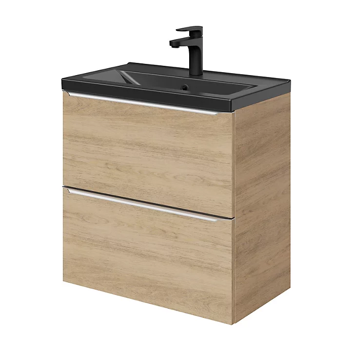 Meuble sous vasque faible profondeur à suspendre GoodHome Imandra décor chêne L. 60 x H. 60 x P. 36 cm