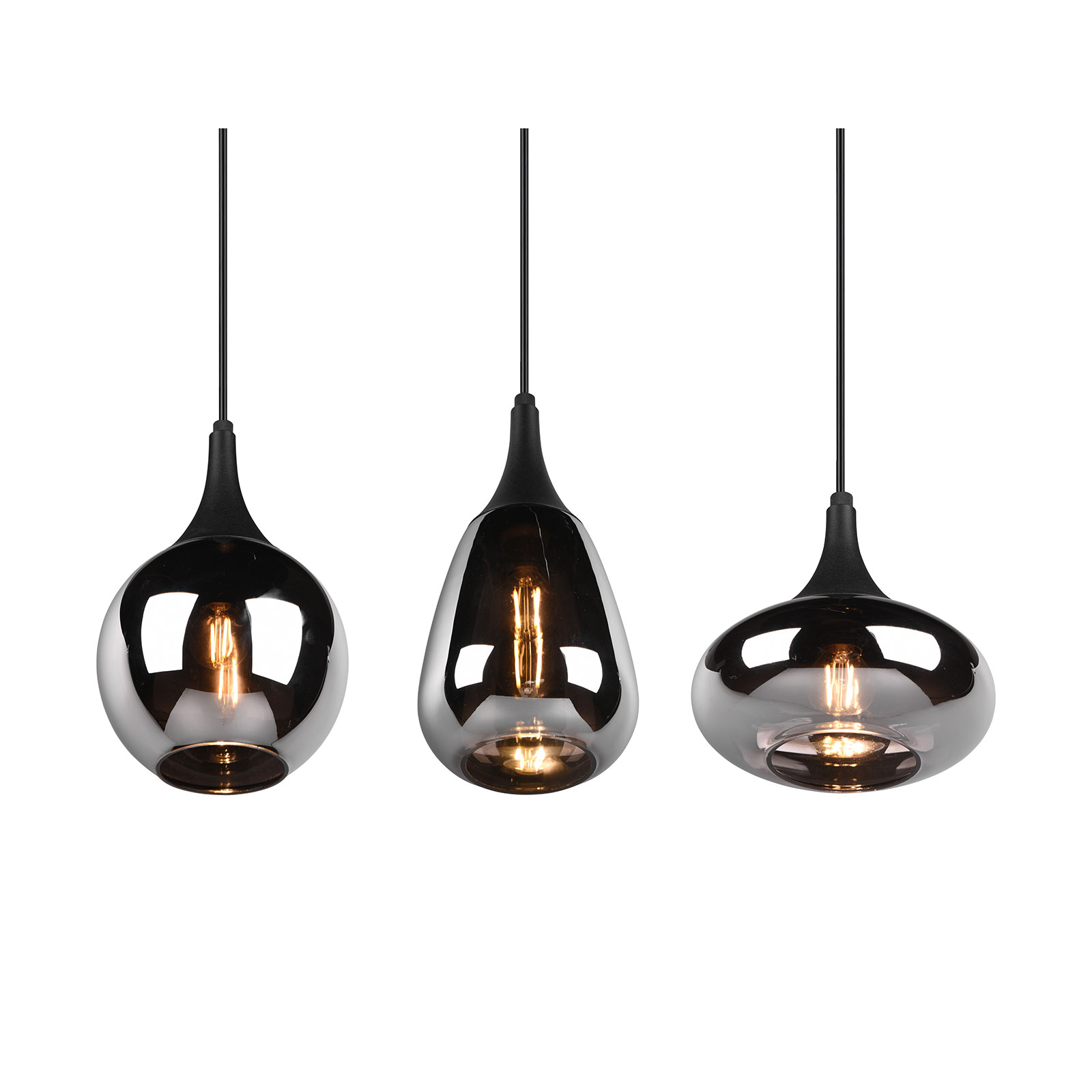 Pendelleuchte - schwarz - Glas bedampft - 3-flammig