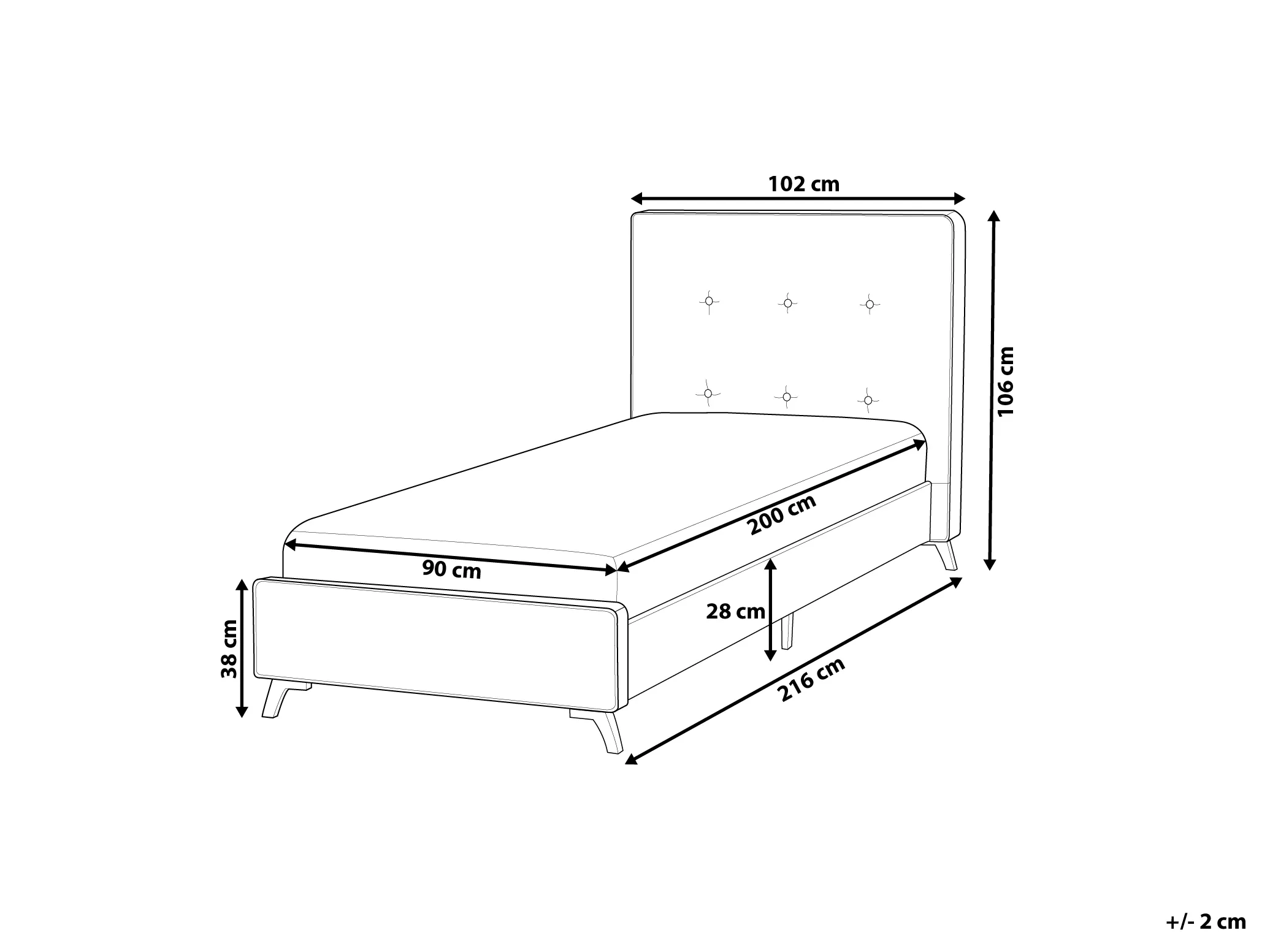 Bed Stof AMBASSADOR 90 x 200 cm Grijs