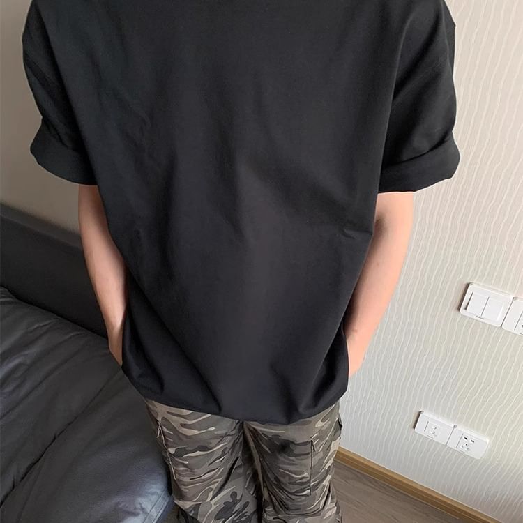 Chuoku - T-shirt met korte mouwen en ronde hals, effen