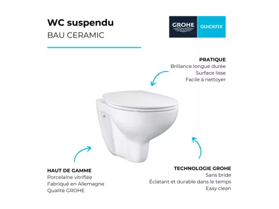 GROHE WC suspendu sans bride Bau Ceramic avec abattant