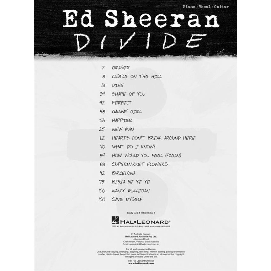 Hal Leonard - Ed Sheeran ÷ (Divide) PVG songbook