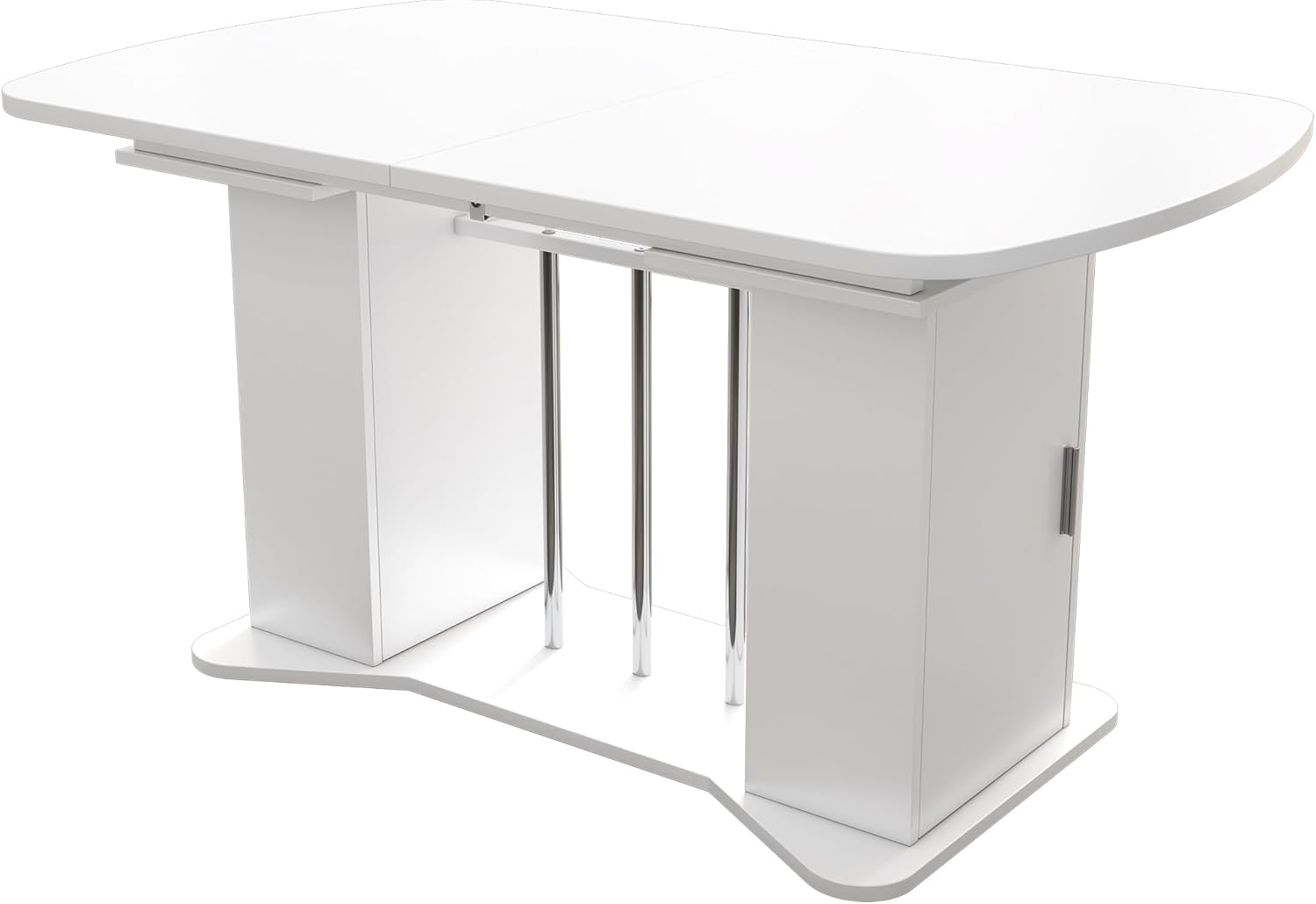 Esstisch Küchentisch für 4-6 Personen, Esstisch Ausziehbar 120-160 x 80 cm, Esszimmertisch Rechteckige mit Stauraum und Türen, Tisch mit Tischplatte und Metallgestell für Esszimmer, Weiß