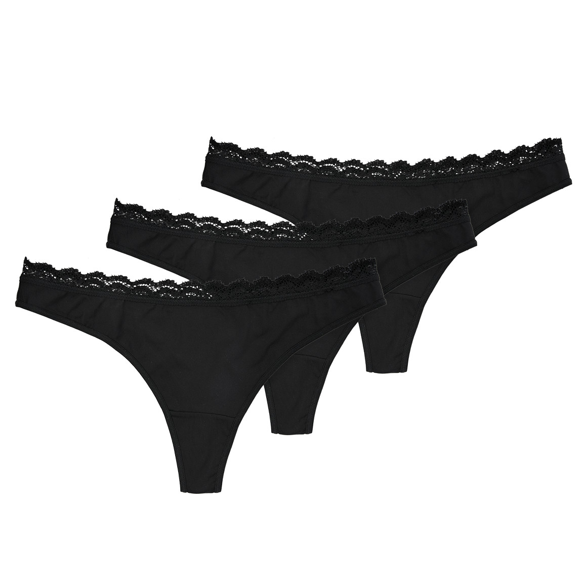 Gina Benotti 3 Damen Strings mit Spitze schwarz
