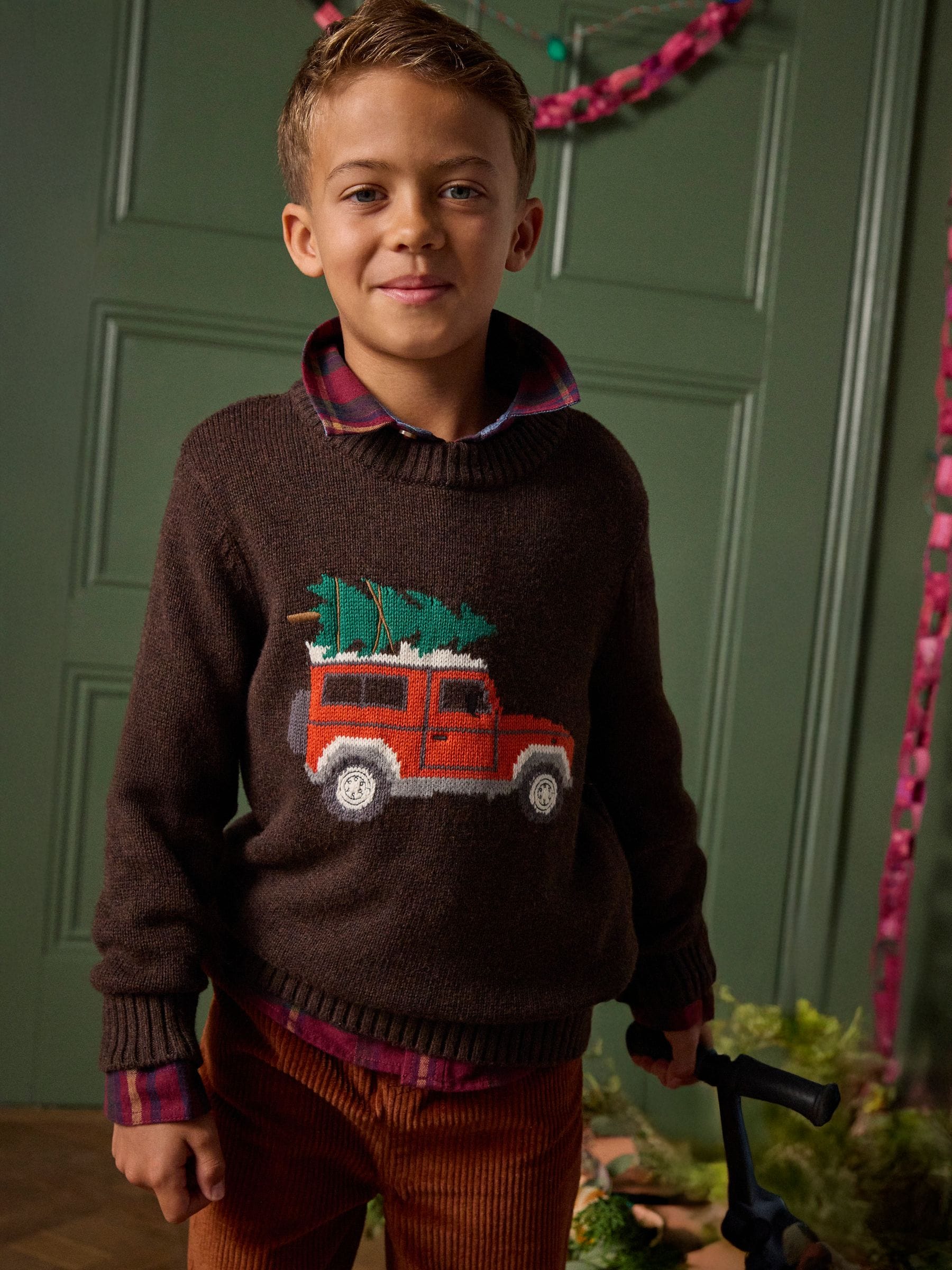 Bruin - Joules Cracking Intarsia gebreide kindertrui