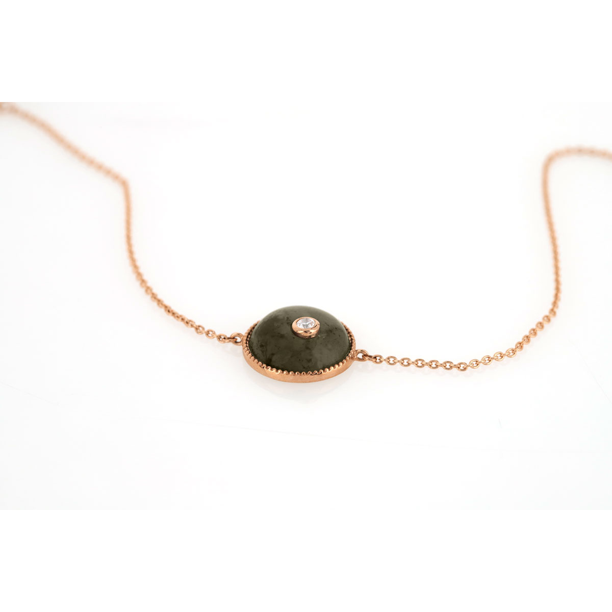 Bracelet or 375 rose labradorite et zirconia