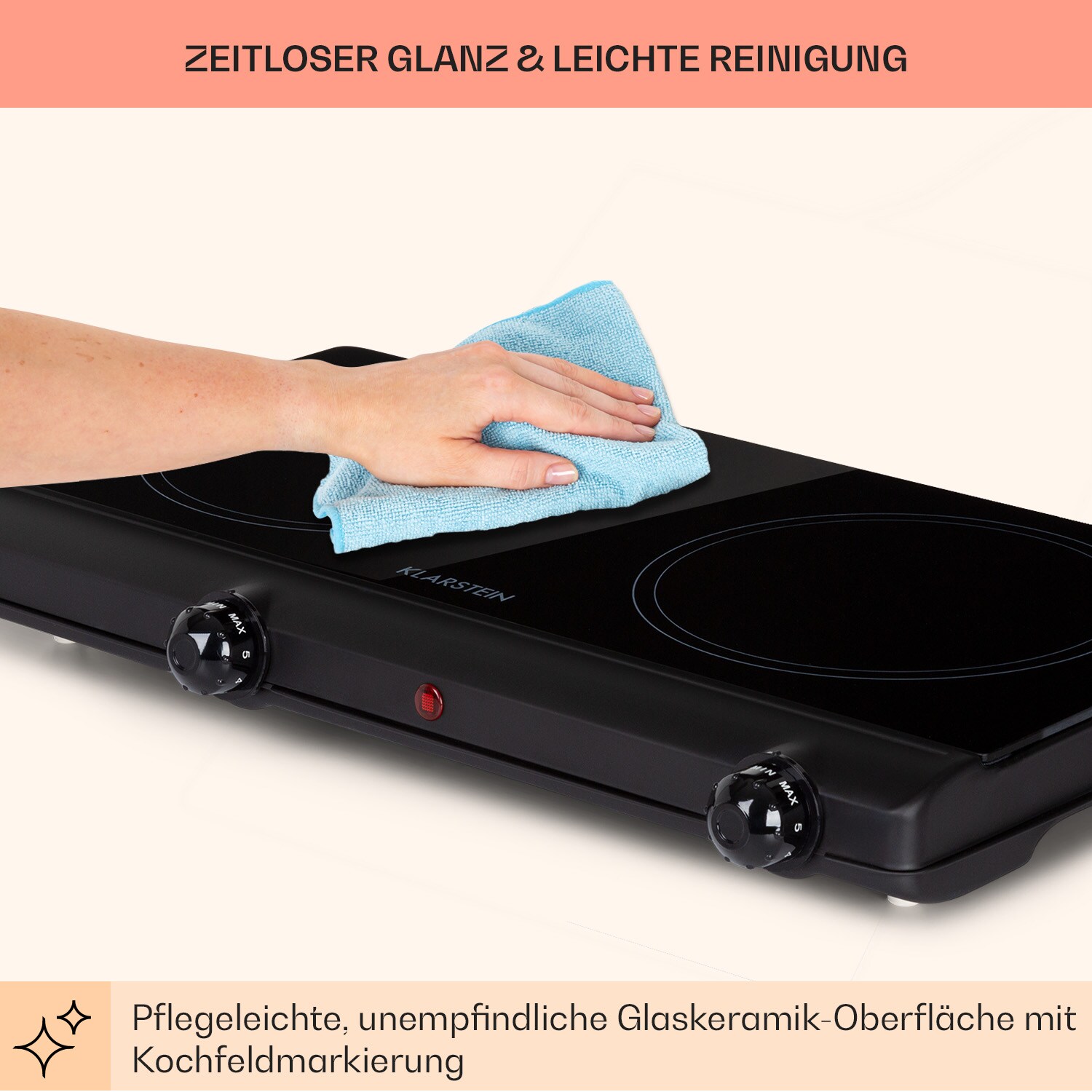 Cookbuddy Doppel-Kochfeld 2400W 5 Leistungsstufen Glaskeramik Schwarz