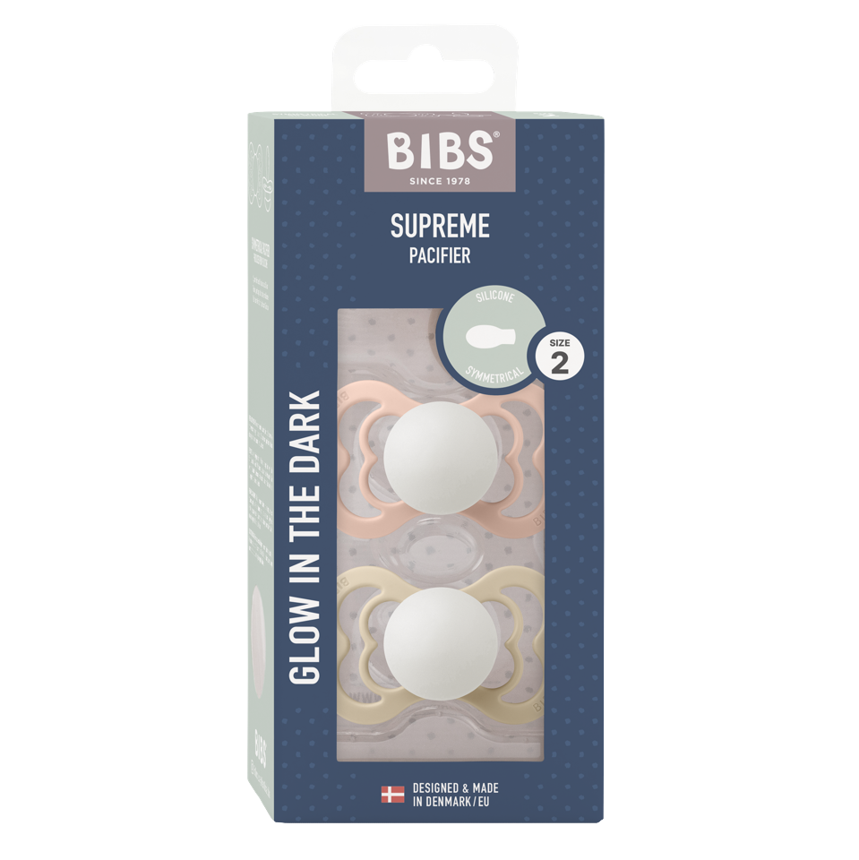 BIBS - Pacifier Supreme 2 PACK - Blush GLOW/Vanilla GLOW - Size 2