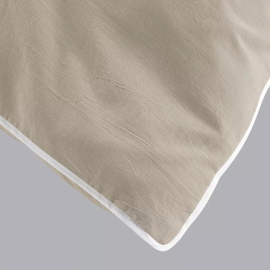 Housse de couette et deux taies coton lavé (240 x 220 cm) Linette Beige