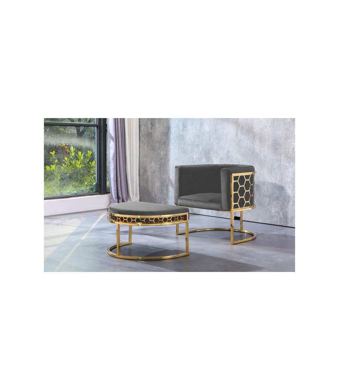 Paris Prix - Pouf Design En Velours honey 75cm Gris