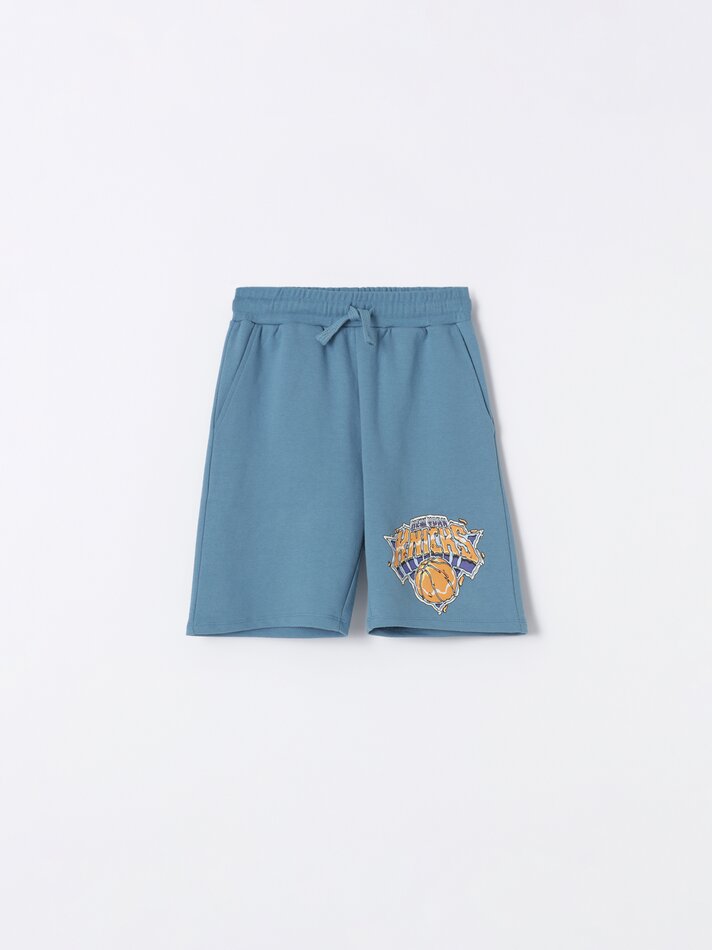 Bermuda de pelúcia do New York Knicks da NBA - Azul Petróleo Claro