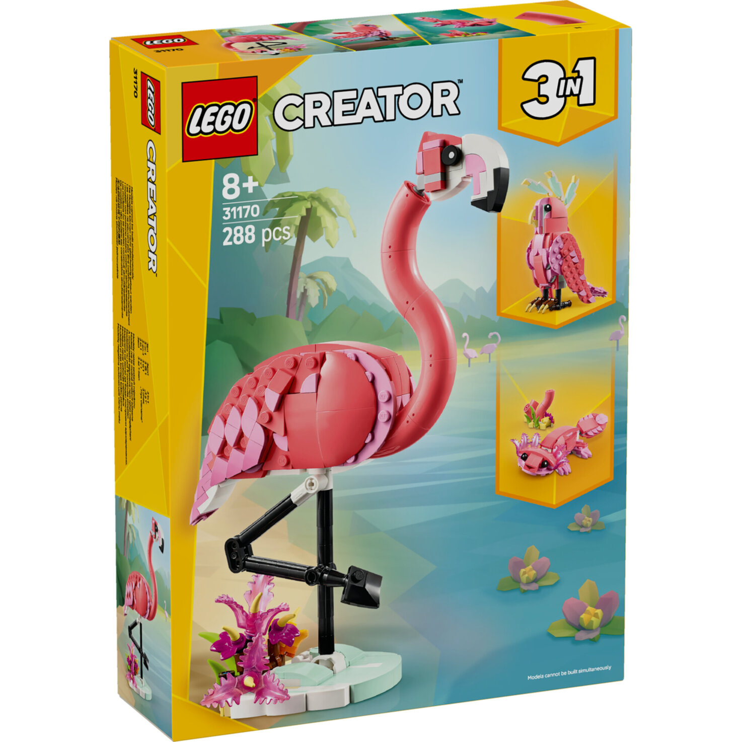 LEGO® Creator 31170 3in1 Wilde Tiere: Rosa Flamingo - Kakadu oder Axolotl ab 8 Jahren