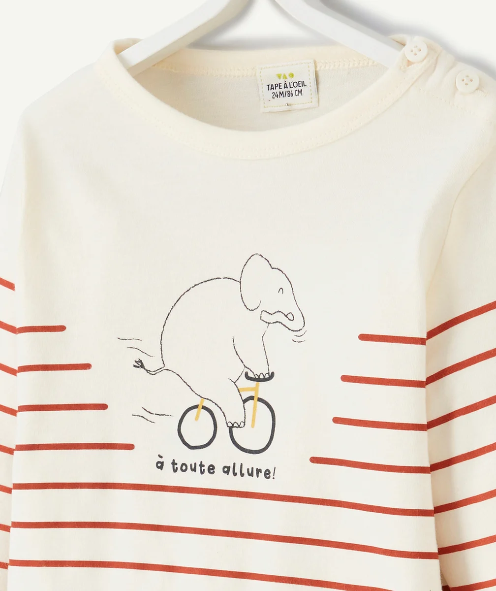 T-SHIRT BÉBÉ GARÇON EN COTON BIO RAYÉ AVEC ANIMATION ÉLÉPHANT