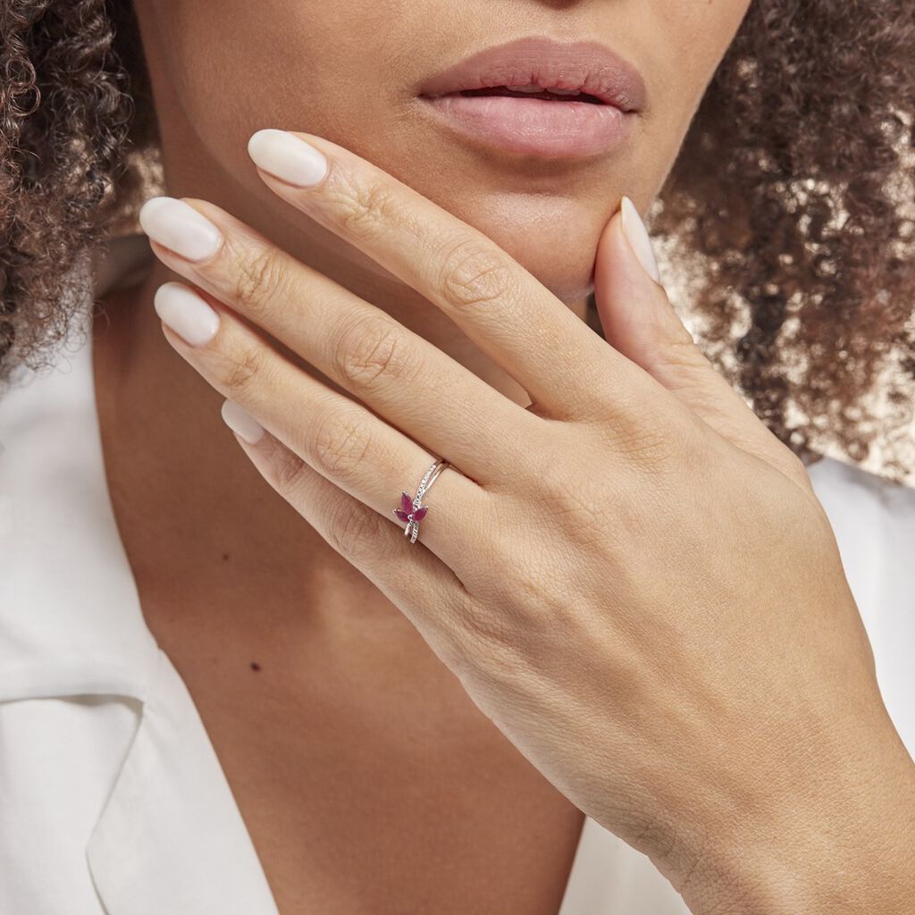 Bague Angie Or Blanc Rubis Et Diamant