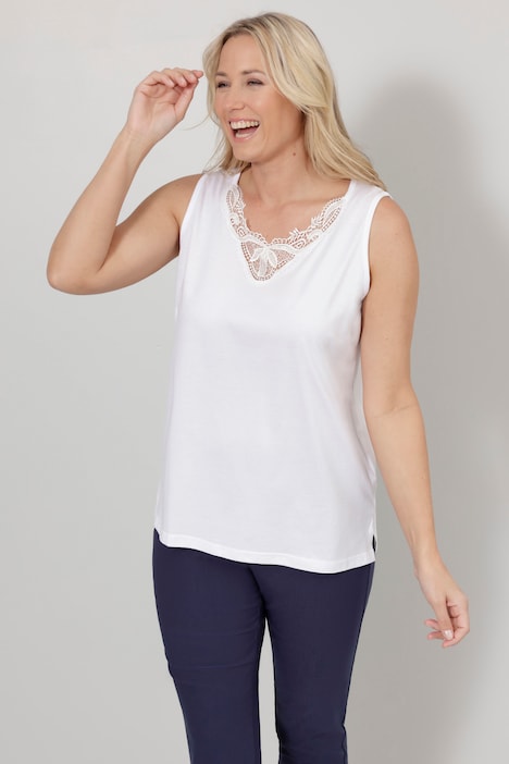 Top, figurfreundlich, V-Ausschnitt, Spitze, Pailletten