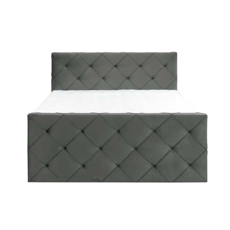 Boxspring met voetbord Liv geruit - grijs - 180x200 cm - vierkante poot