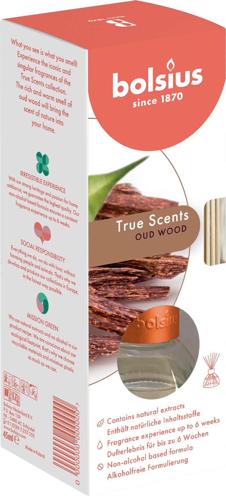 Bolsius geurstokjes True Scents Oud Wood 45 ml