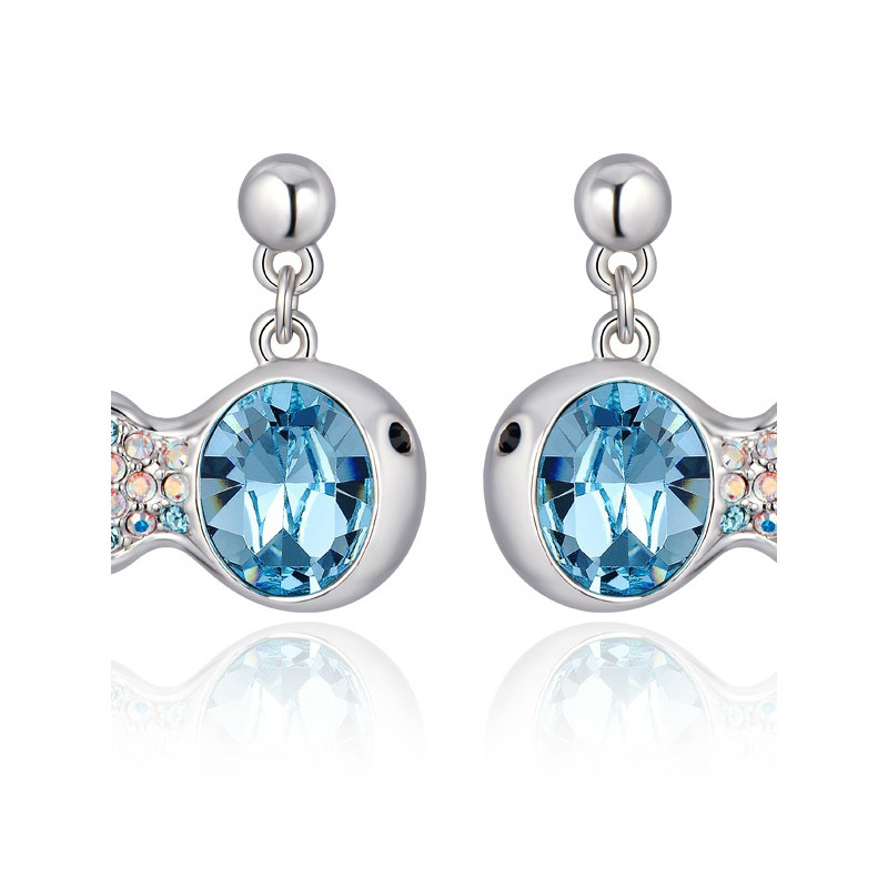 Boucles d'oreilles Poisson orné de cristaux de Swarovski Bleu et Plaqué Rhodium