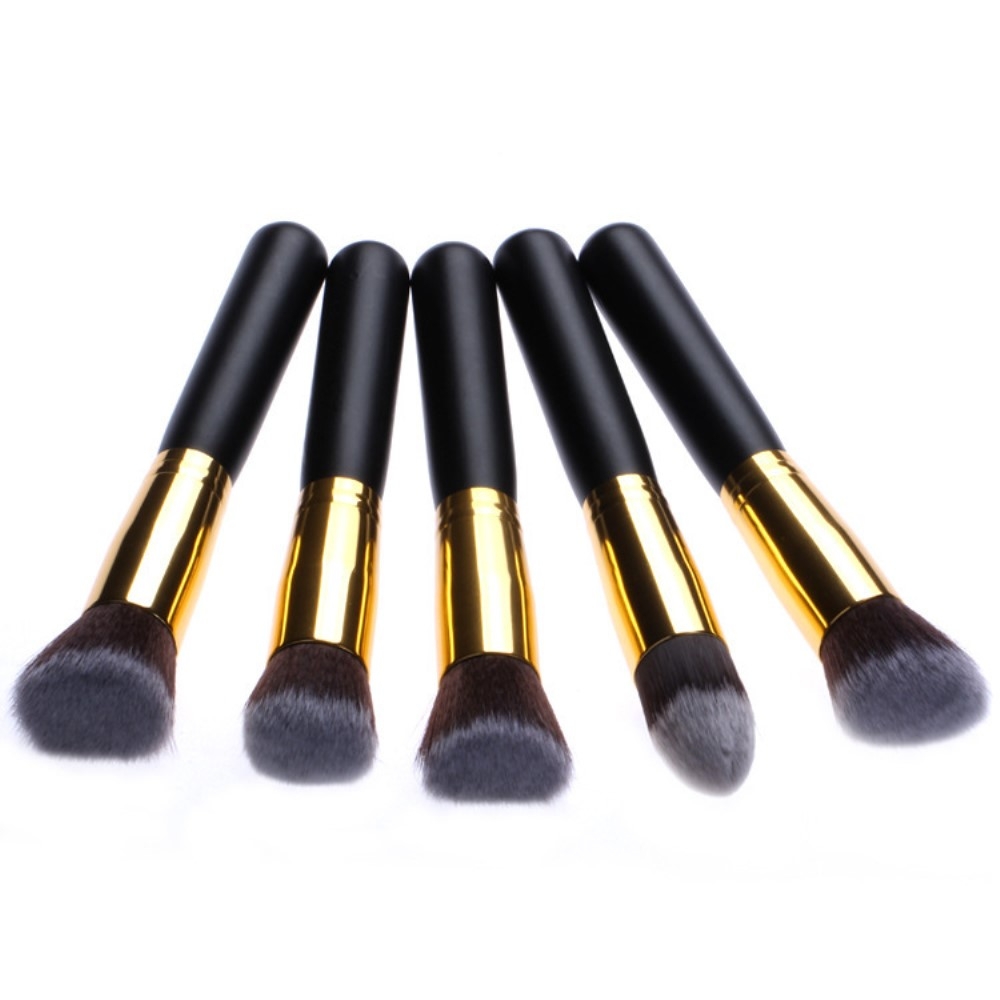 10-teiliges Beauty Make Up Puder Pinsel Set - Schwarz / Gold