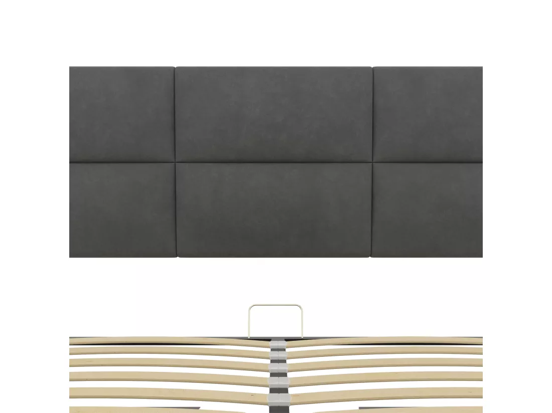 Lit coffre lit double capitonné hydraulique 160 x 200 cm en velours doux pour la peau avec lumières LED et chargeur USB, gris