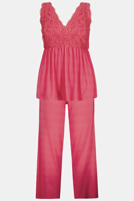Pyjama, Spitze, V-Ausschnitt, ärmellos, Träger verstellbar