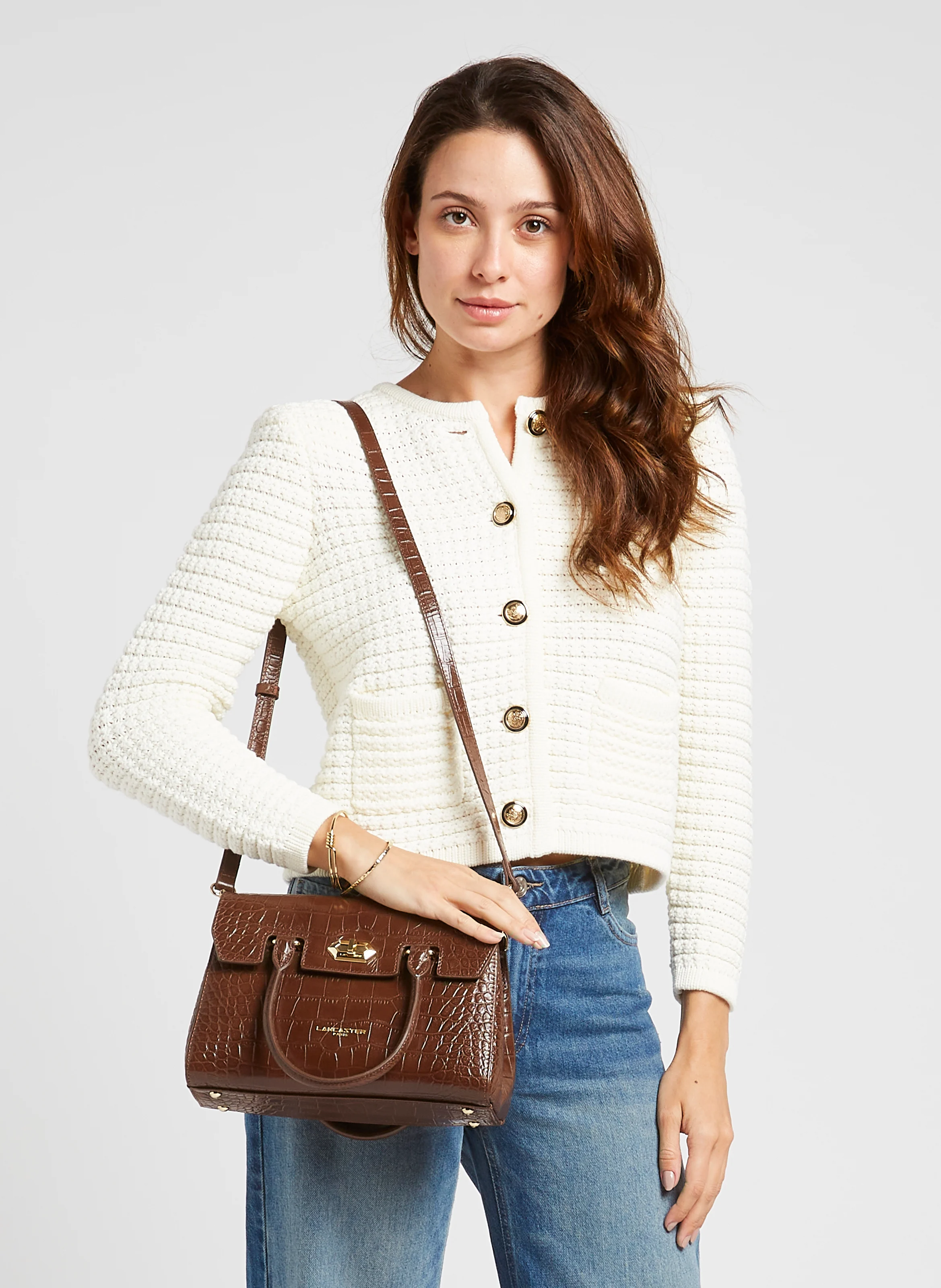EXO - Sac cabas en cuir embossé croco | Marron