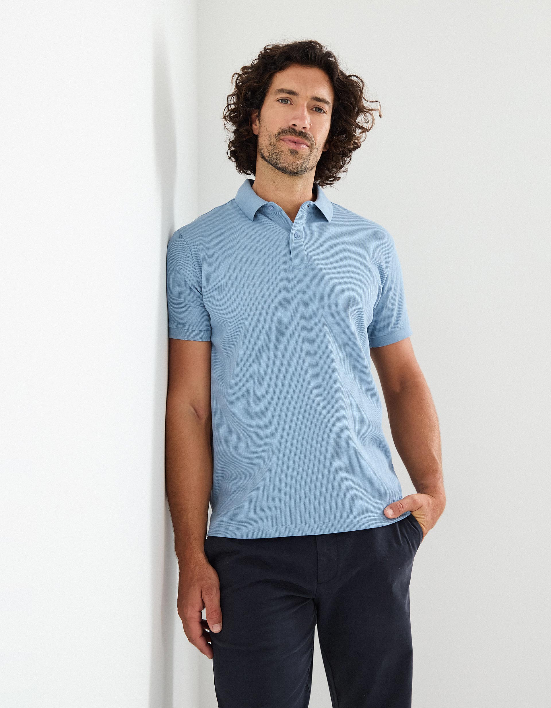 Polo Waffle, Homem, Azul