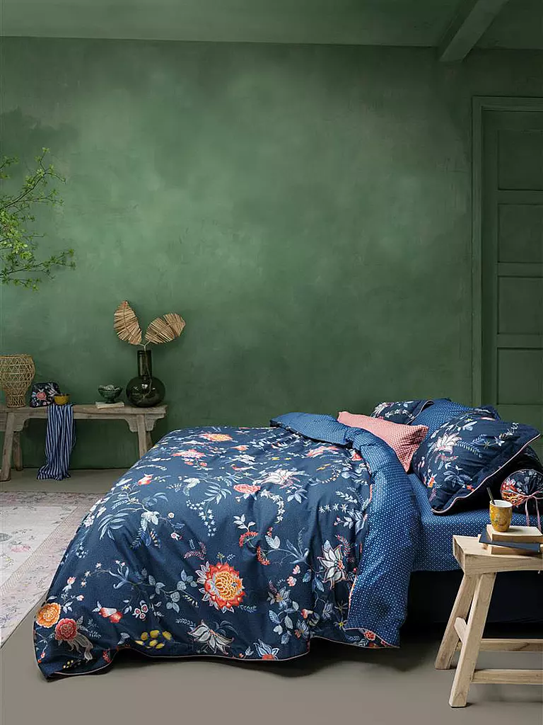 PIP STUDIO Perkal Bettwäsche Flower Festival  2x 70x90cm / 200x200cm Dark Blue dunkelblau