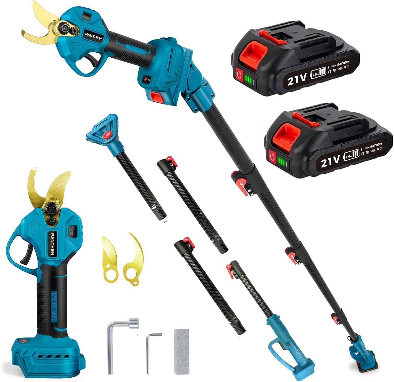 Akku Astschere Elektrische Gartenschere 2 in 1 Teleskop Stange Verlängerungsstange kabellos mit akku für Makita 18V Bürstenlosen Motor Elektrisch Schere LCD zum Beschneiden von Bäumen Obstbäumen