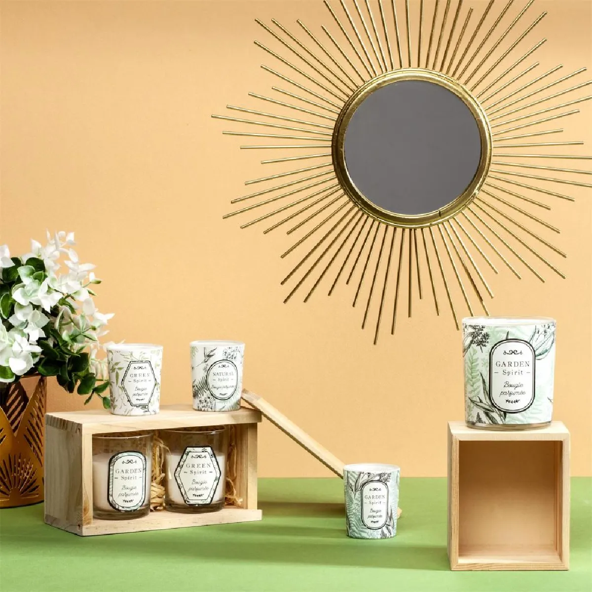 The Home Deco Factory Coffret Bois avec Bougies Nature - Orchidée Blanche