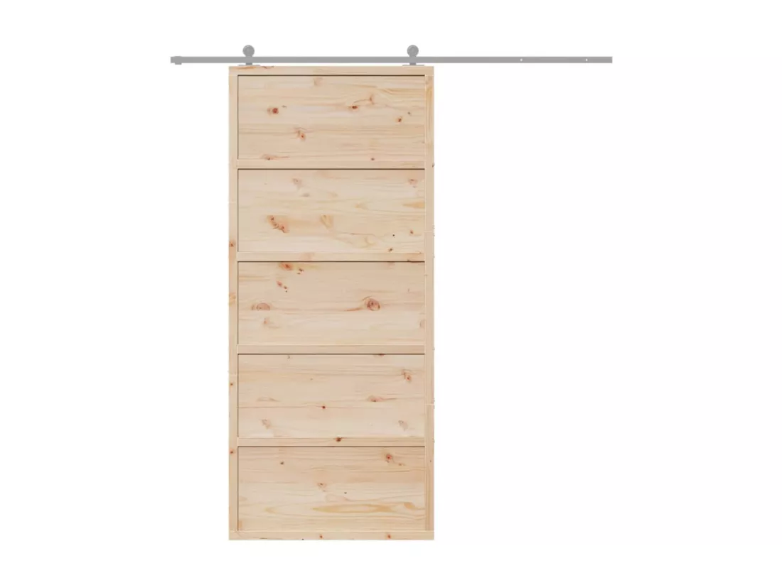 Porte de grange 90x208 cm bois massif de pin
