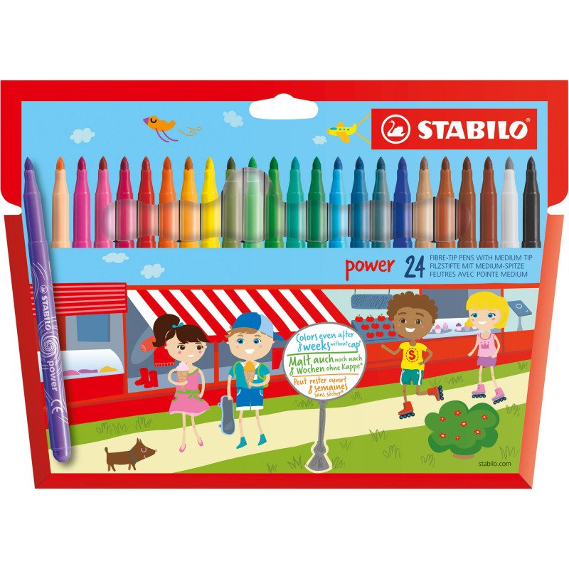 Feutre Stabilo Power couleurs assorties pointe moyenne - Pochette de 24