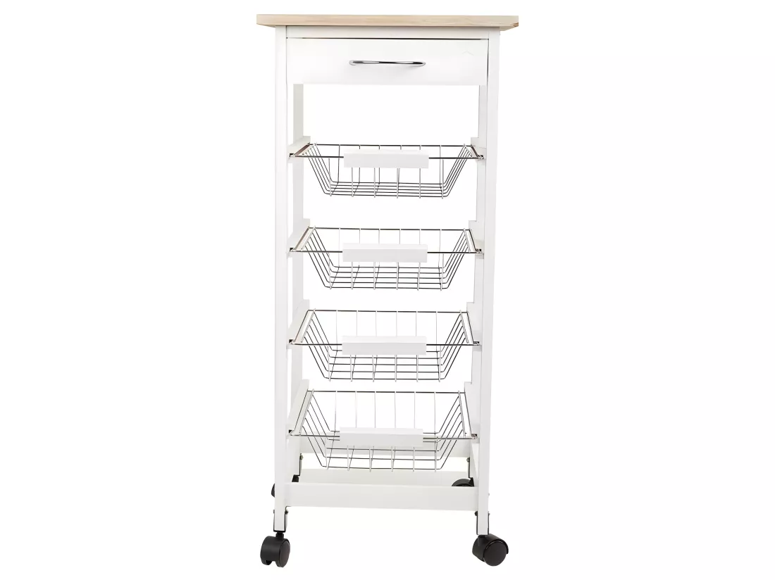 Chariot de cuisine en bois de pin et blanc dm