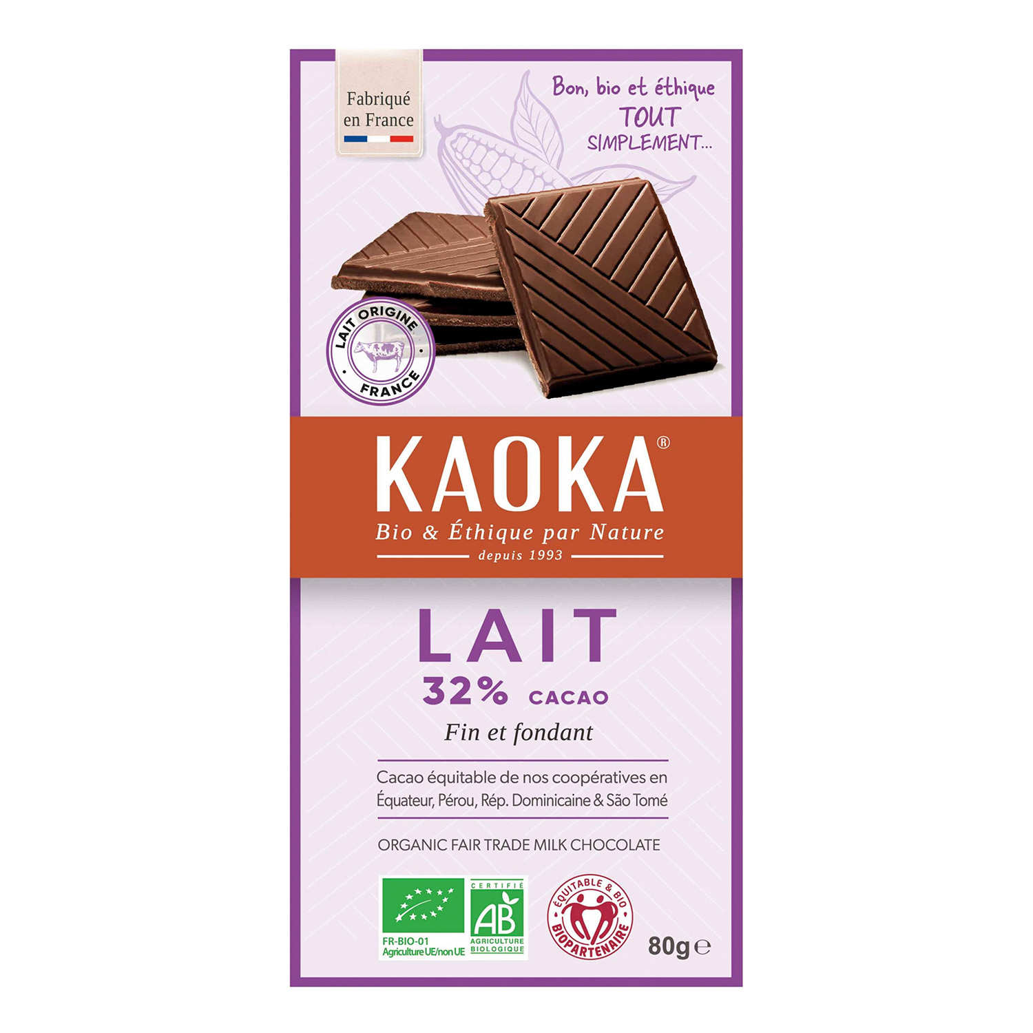Tablette de chocolat au lait 32% bio