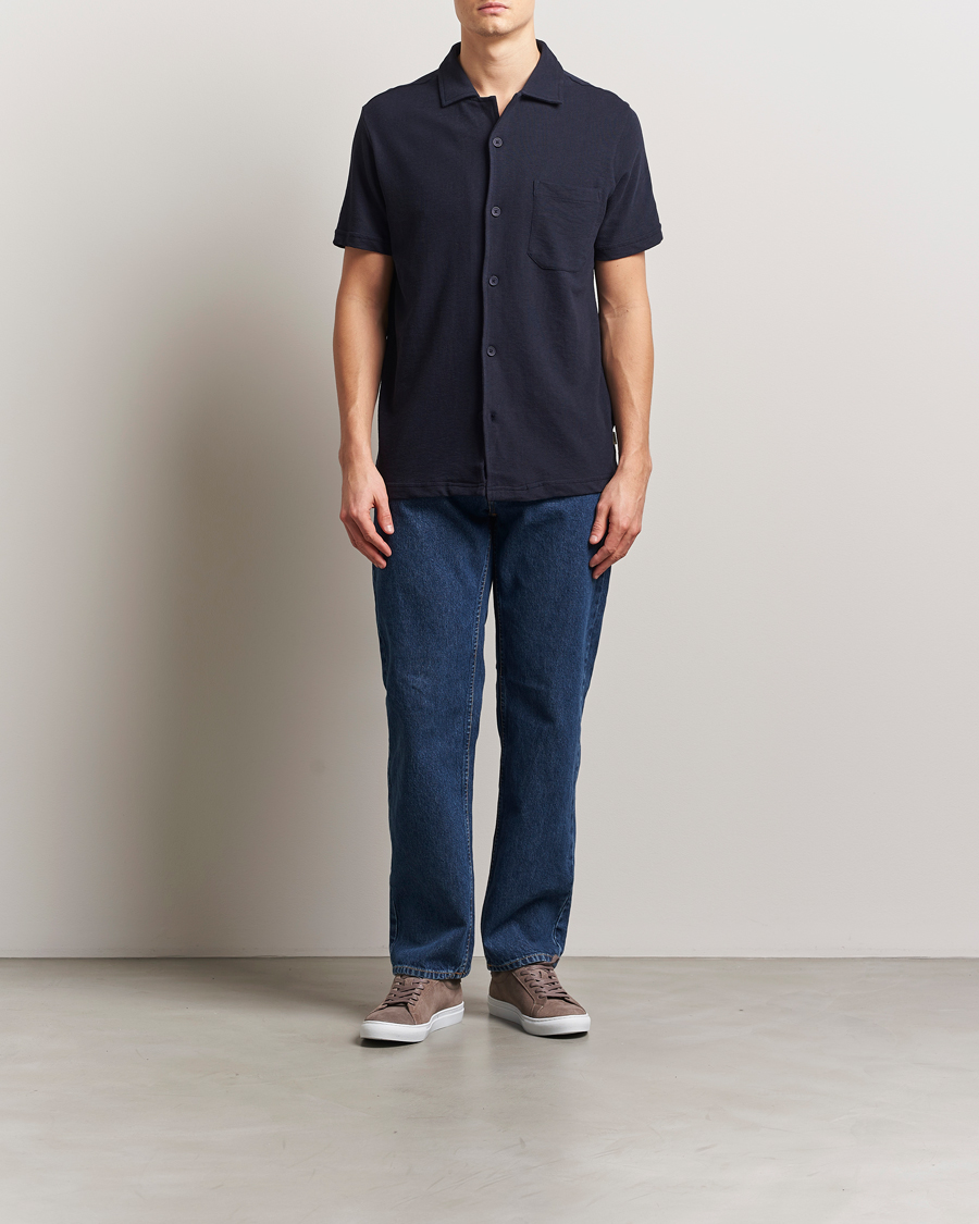 KnowledgeCotton Apparel Short Sleeve Boucle Shirt Night Sky