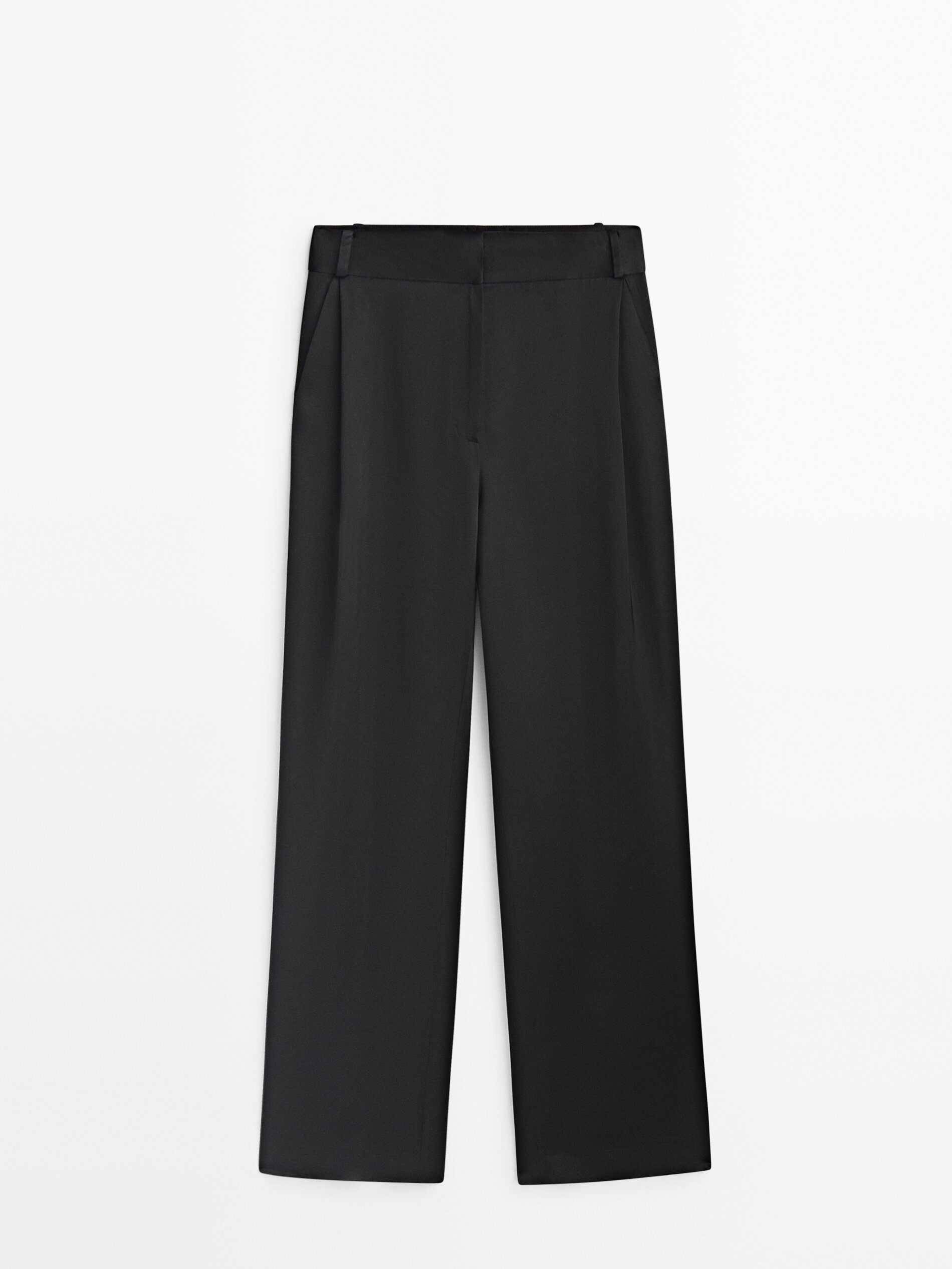 Calça plissada de cetim preto - Studio - PRETO
