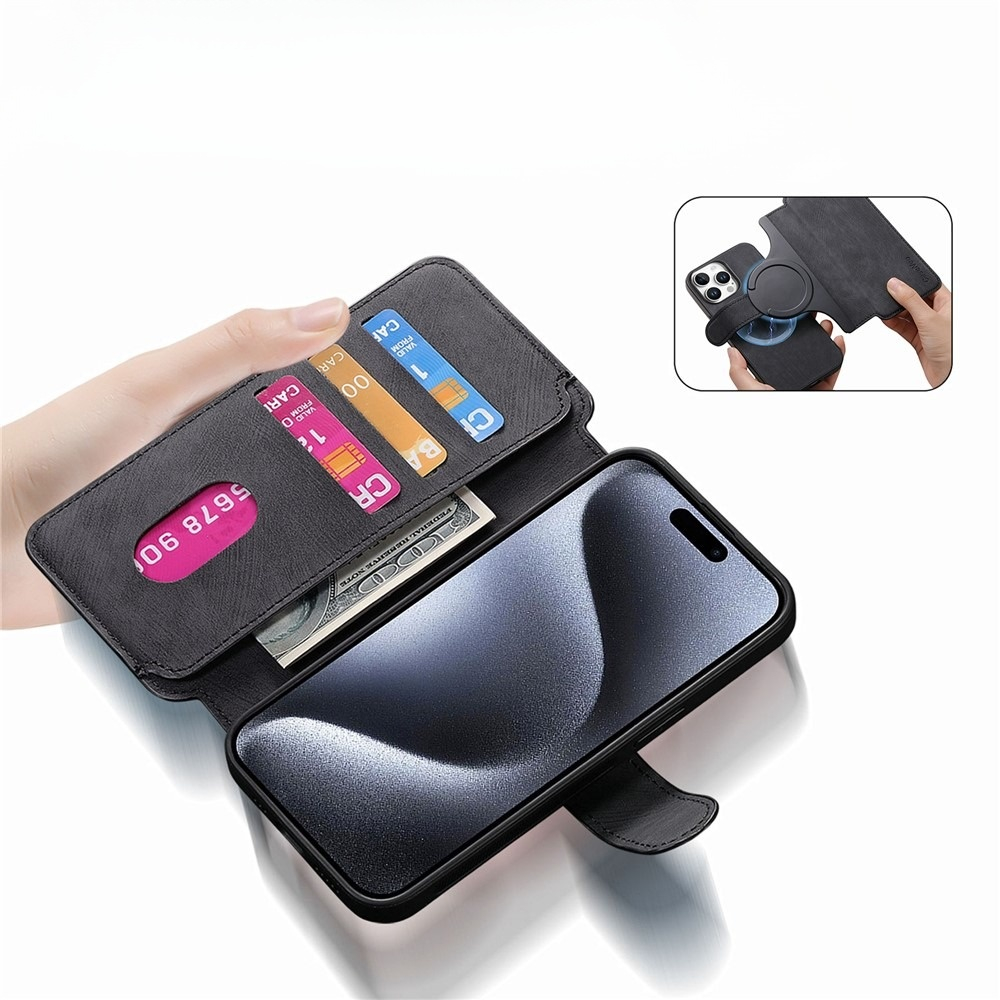 iPhone 16 Pro MagSafe Leder Case Schutzhülle   Abnehmbare Tasche inkl. Kartenfächer - Schwarz