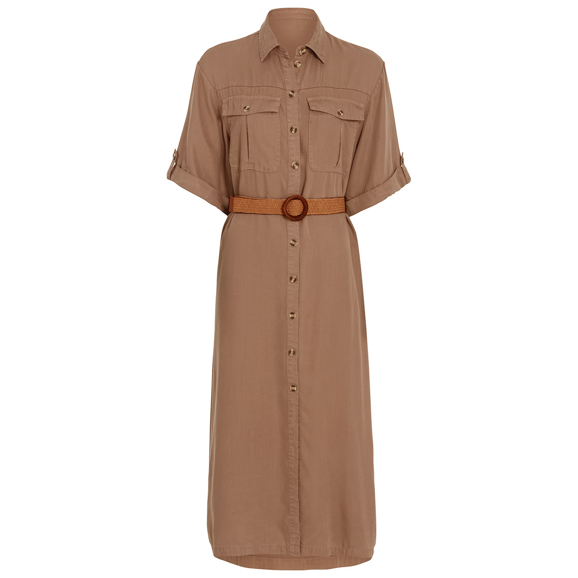 Gina Collection Damen Kleid mit Flechtgürtel braun