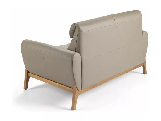 Canapé 2 places contemporain capitonné bois noyer et cuir Bima-Couleur Aqua 82 Taupe
