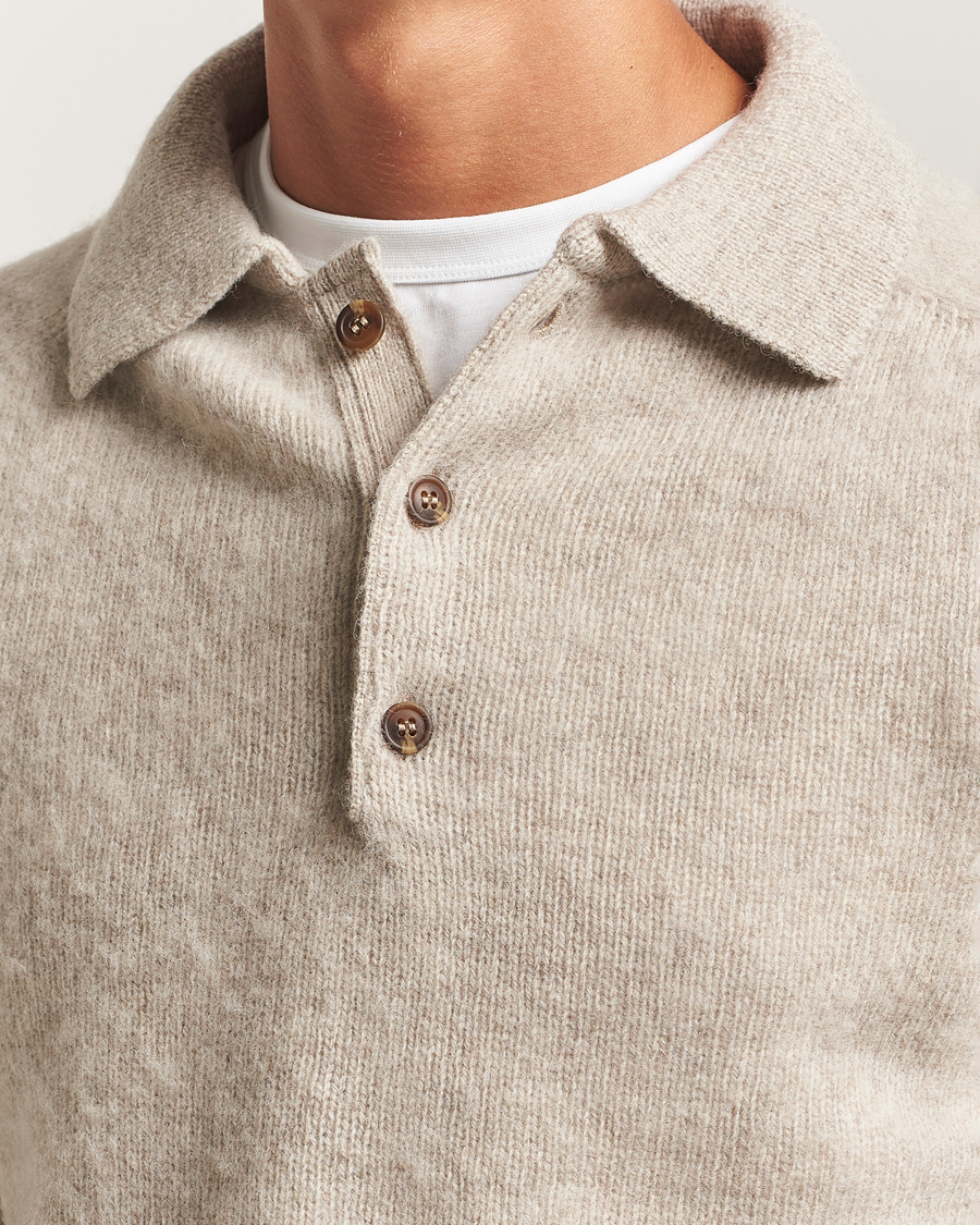 Harley Of Scotland Brushed Supersoft Lambswool Polo Vellum