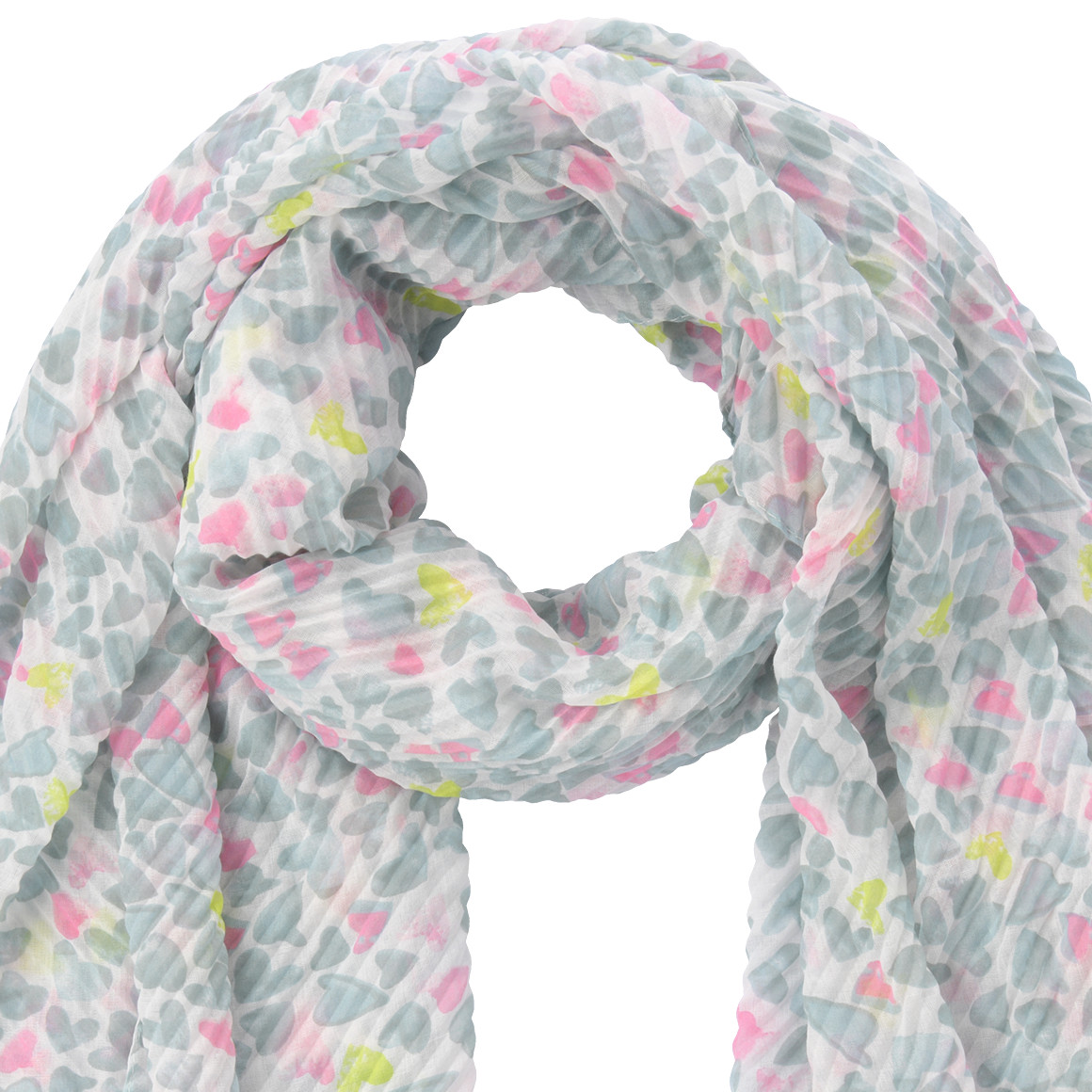 Gina Damen Tuch mit Herz-Allover helltürkis / weiss / rosa