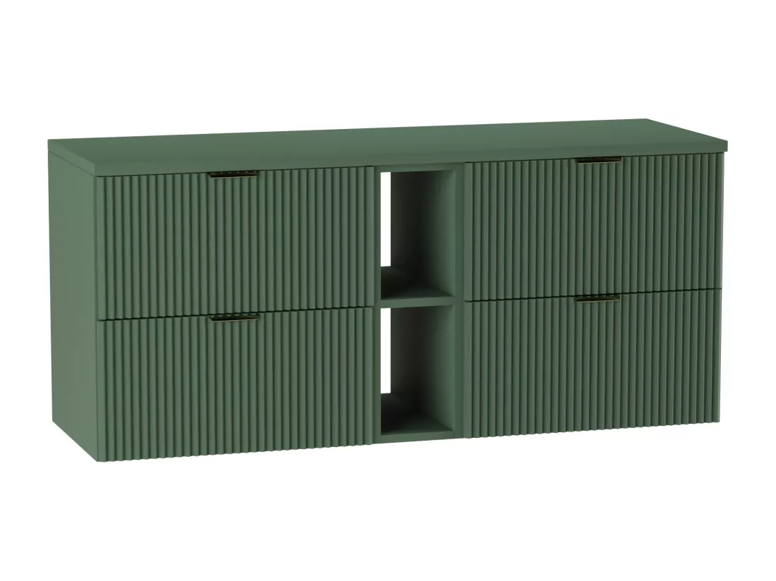 Meuble lavabo WENA, avec étagère, façades cannelées, Willy, 140x60x47 cm, Vert