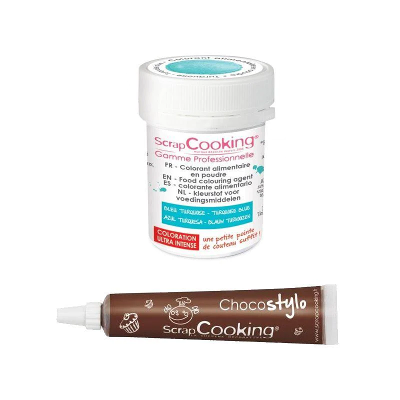 Stylo chocolat + Colorant alimentaire en poudre turquoise Scrapcooking