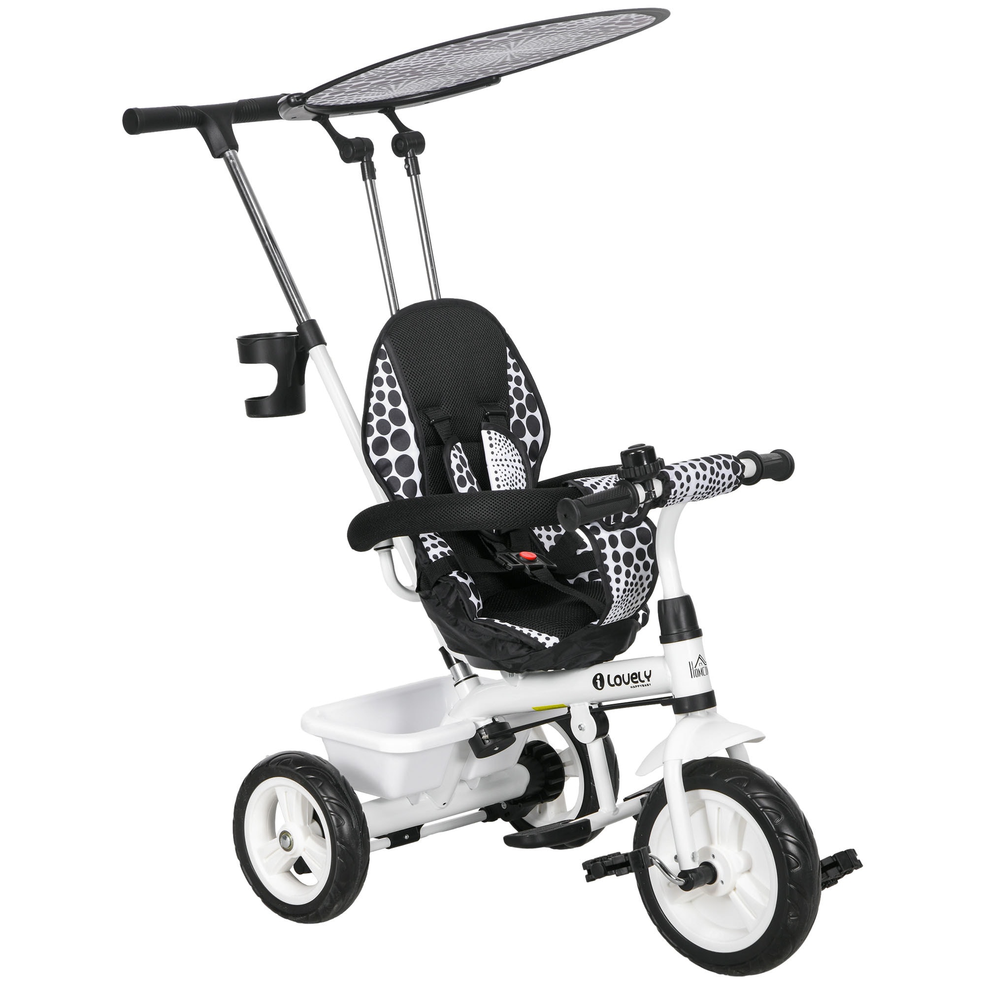 HOMCOM Kinderdreirad mit Dach weiß 105L x 47B x 98H cm