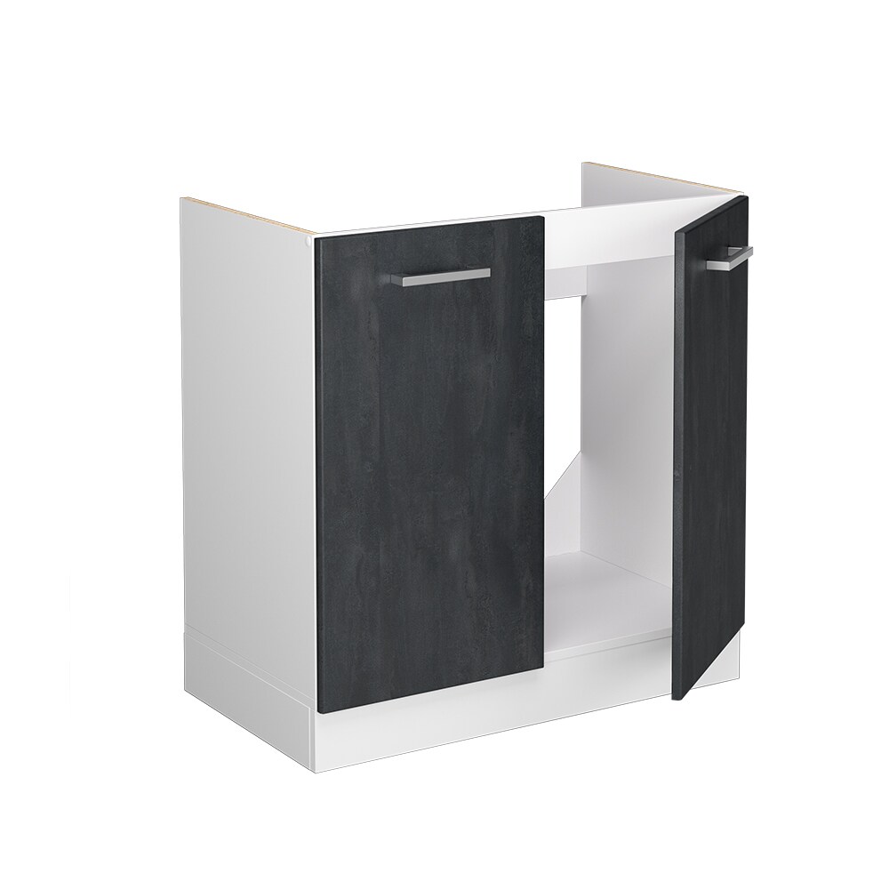 Vicco Spülenunterschrank R-Line Schwarz Beton Weiß 80 cm ohne Arbeitsplatte