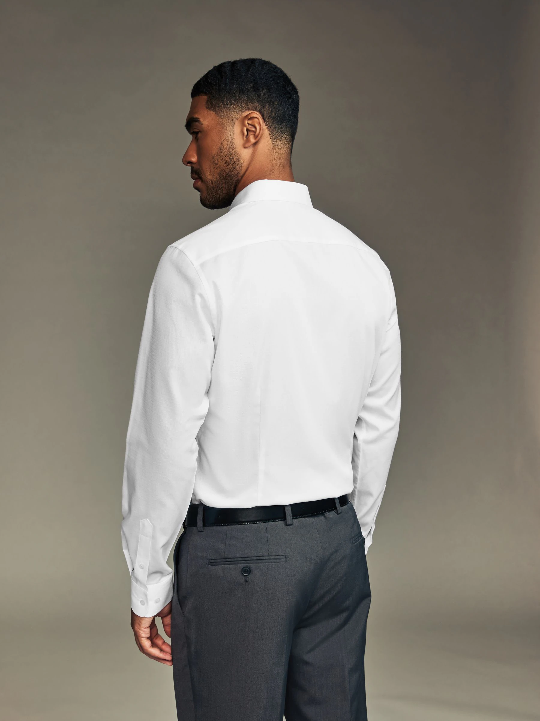 Wit/blauw - Slim Fit Easy Care Textured Single Cuff Smart Shirts 3 Pack