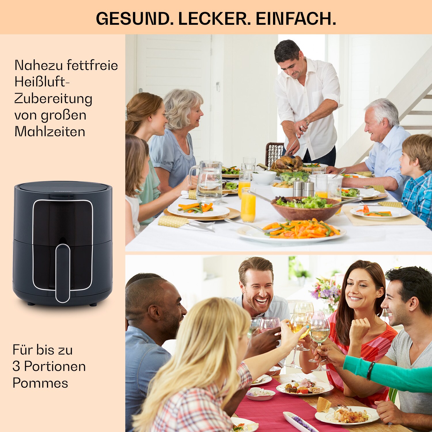 Crisp-Pro Heißluftfritteuse Air Fryer 1400W 3,5 Ltr 8 Programme Timer